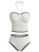 Weißes 50er Trägerloses Tankini-Set mit Neckholder und Struktur
