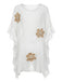 Weißes 60er Beach Cover-Up mit Blumen und Häkelarbeit