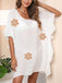 Weißes 60er Beach Cover-Up mit Blumen und Häkelarbeit