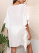 Weißes 60er Beach Cover-Up mit Blumen und Häkelarbeit