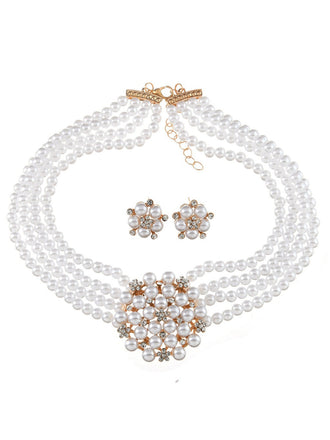 Halsketten- & Ohrring-Set mit Blumen und Mehrlagig