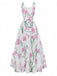 Weiß 1930er U-Ausschnitt Blumen Ärmellos Maxi Kleid