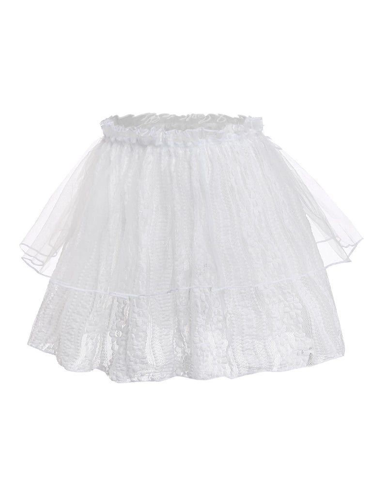 [Vorverkauf] Weiß 1950er Spitze Doppelschichtig Rüschen Tüll Cover-Up
