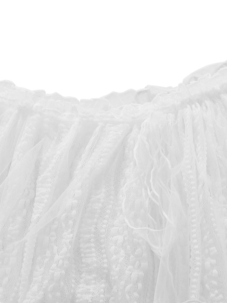 [Vorverkauf] Weiß 1950er Spitze Doppelschichtig Rüschen Tüll Cover-Up