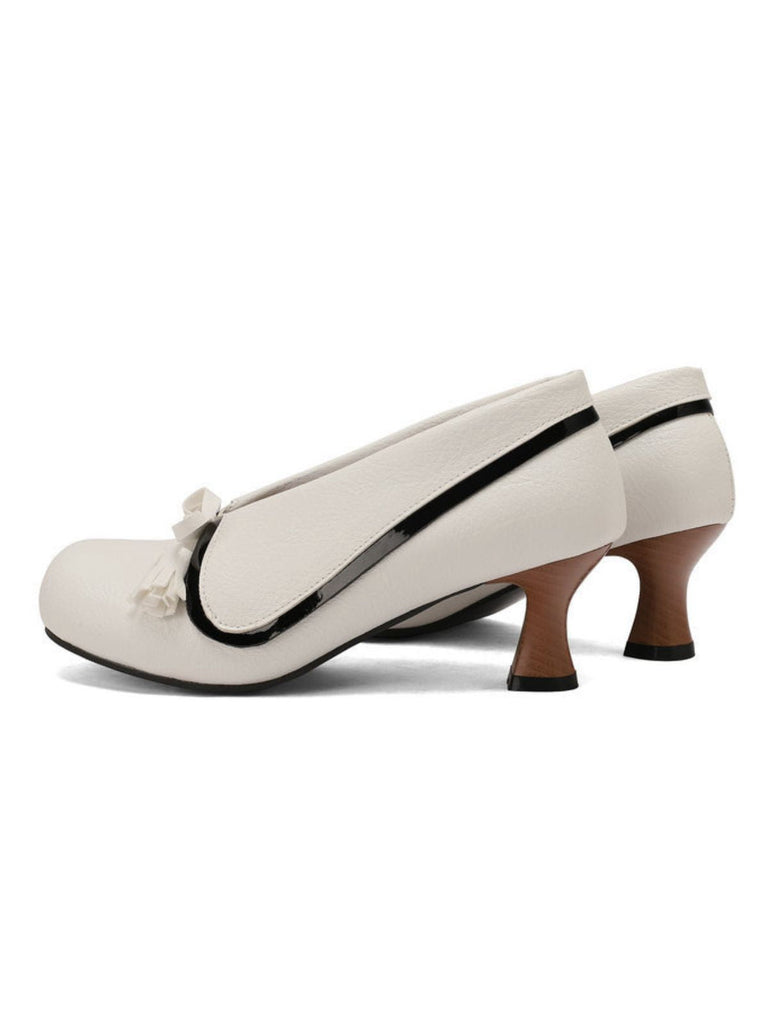 Retro Bogen PU Rundspitze Blockabsatz Schuhe