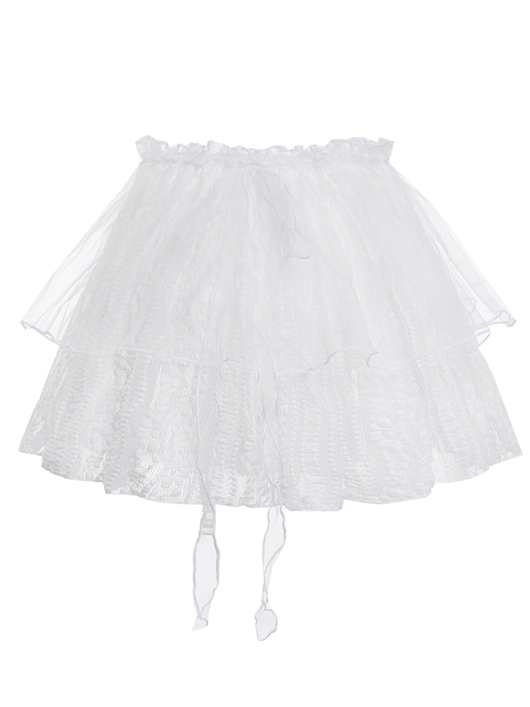 [Vorverkauf] Weiß 1950er Spitze Doppelschichtig Rüschen Tüll Cover-Up