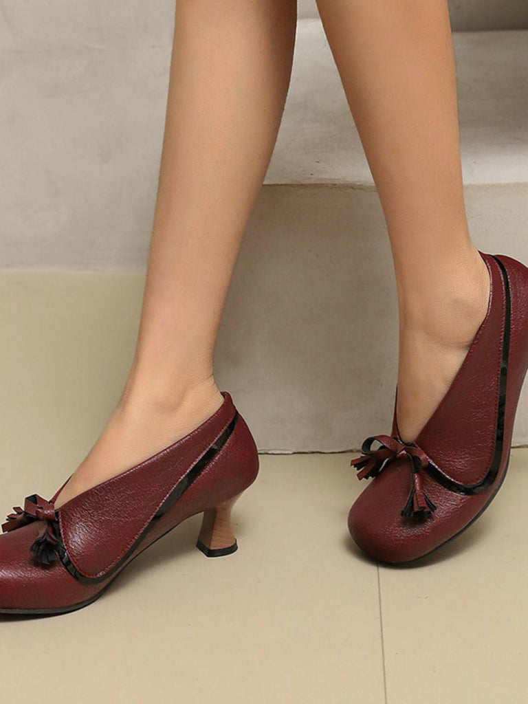 Retro Bogen PU Rundspitze Blockabsatz Schuhe