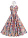 50er Baumwoll-Swingkleid mit Neckholder und Blumen