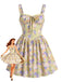 Gelbes 50er Minikleid mit Blumen und Patchwork