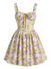 Gelbes 50er Minikleid mit Blumen und Patchwork