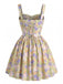 Gelbes 50er Minikleid mit Blumen und Patchwork
