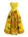Gelbes 50er Trägerloses Swingkleid mit Sonnenblumen und Print