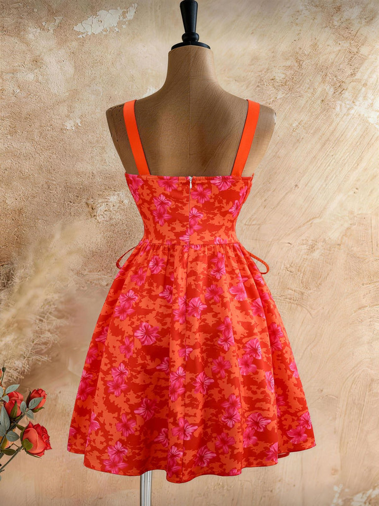 50er Vintage Swingkleid mit Blumen und Schnürung