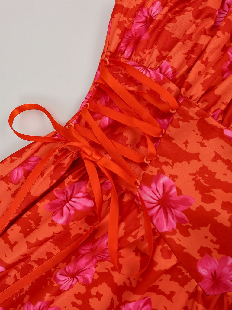 50er Vintage Swingkleid mit Blumen und Schnürung