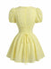 Gelbes 60er Baumwoll-Minikleid mit Puffärmel und V-Ausschnitt