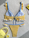 Gelbes 60er Bikini-Set mit Farbblock und Patchwork