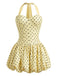 Gelbes 60er Kleid mit Polka-Dots und Neckholder