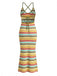 Mehrfarbiges 70er Boho Strick-Bodycon-Kleid mit rückenfrei