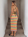 Mehrfarbiges 70er Boho Strick-Bodycon-Kleid mit rückenfrei