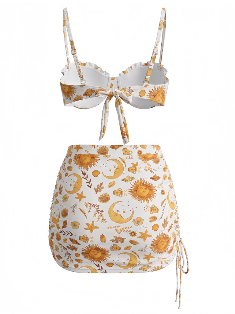 Gelbes 70er Bikini-Set mit Print und Himmlisch