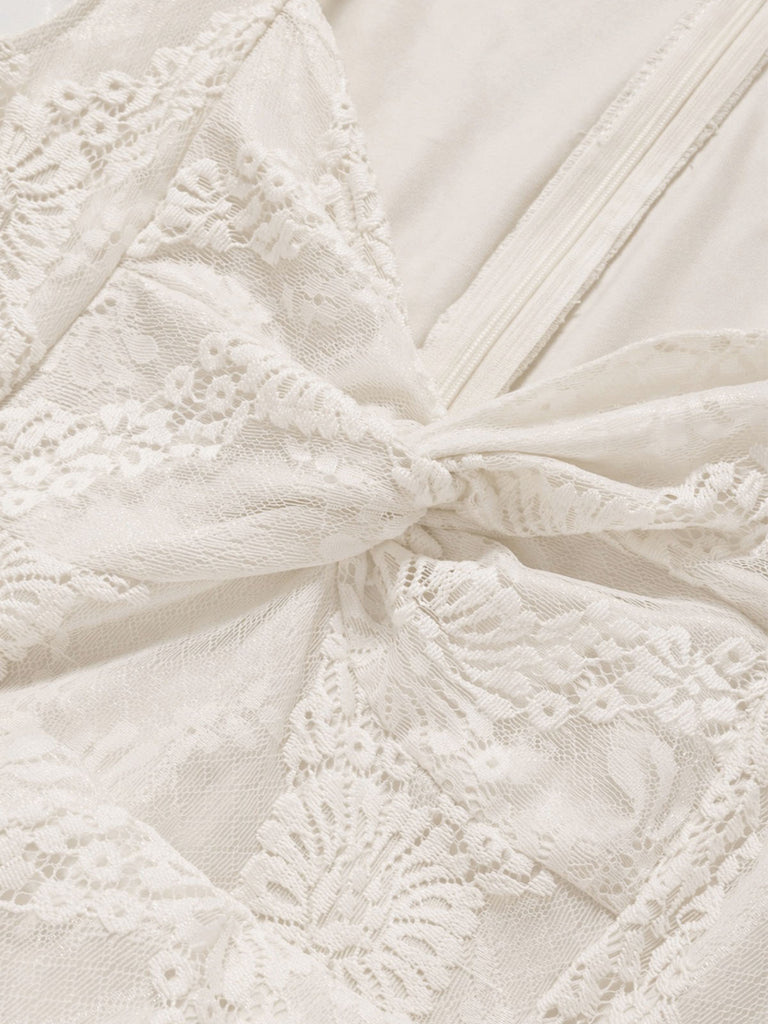 Cremefarbenes 30er Meerjungfrauenkleid mit Kappärmel und Spitze