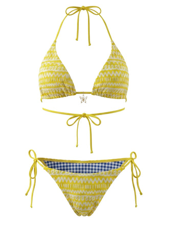 Gelb 80er Bikini-Set & Shorts mit Farbblock und Wendbar