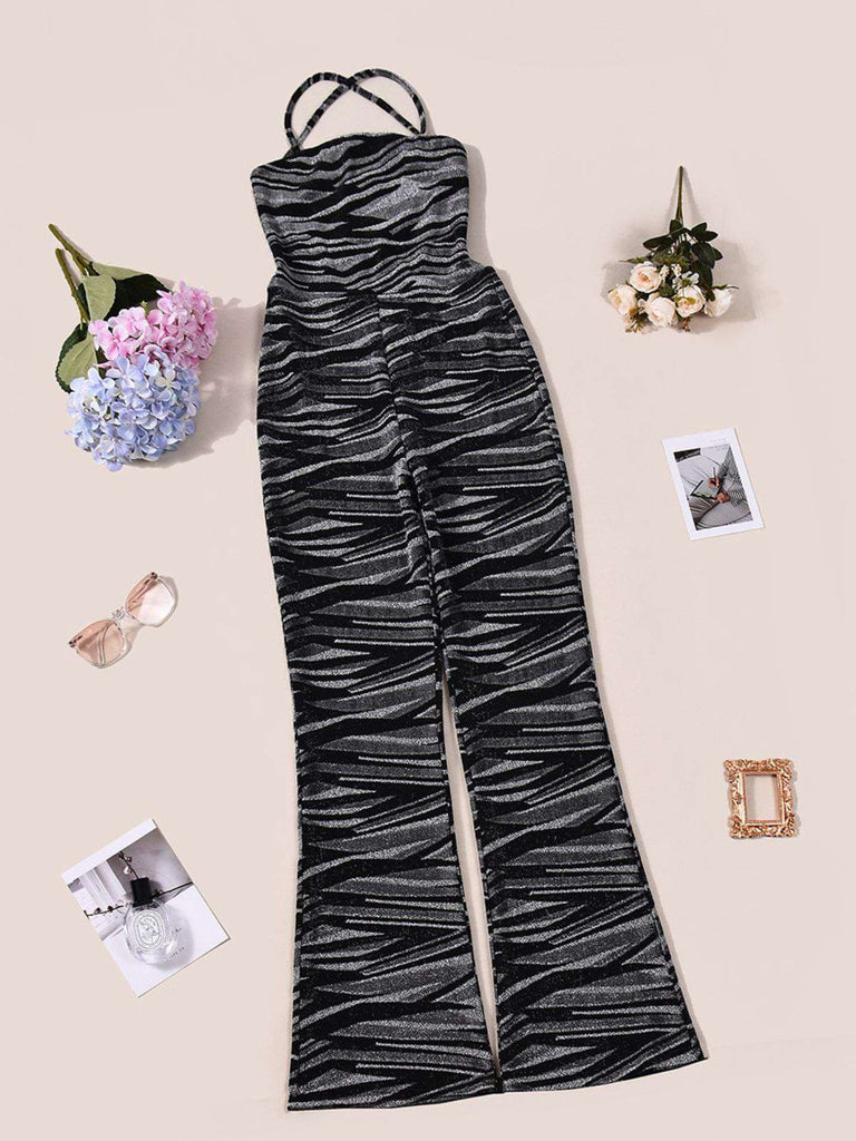 Zebra-Print Neckholder-Jumpsuit mit offenem Rücken
