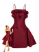Weinrot 1960er Einfarbig 3D Blumen Kurz Kleid