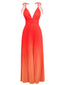 Orange 1930er Hosenträger V-Ausschnitt Gradient Plissiertes Maxi Kleid
