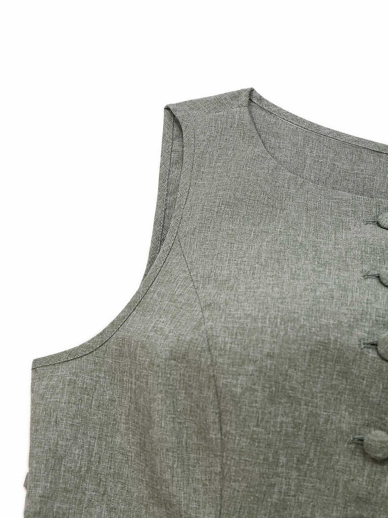 2PCS Solide 1940er Ärmellos Top & Weites Bein Hose