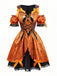 Orange 1960er Halloween Kürbis Spinnennetz Puffärmel Kleid
