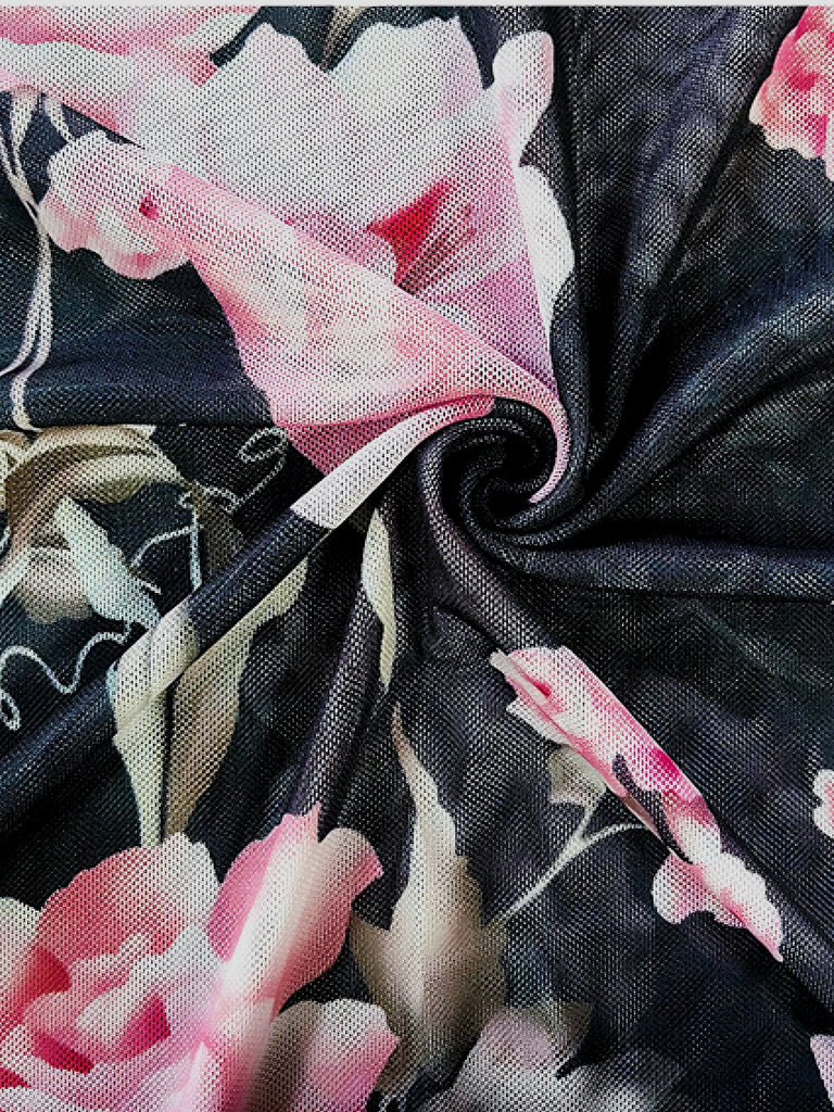 Schwarz 1930er Blumen Rüschen V-Ausschnitt Pyjama