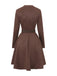 Braun 1970er Lang Ärmel Rundhals Gürtel Kleid