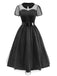 Schwarz 1940er Peter Pan Kragen Sheer Gürtel Tulle Kleid