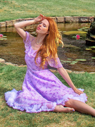 1950ER SPITZE SCHULTER RÜSCHEN BLUMEN KLEID