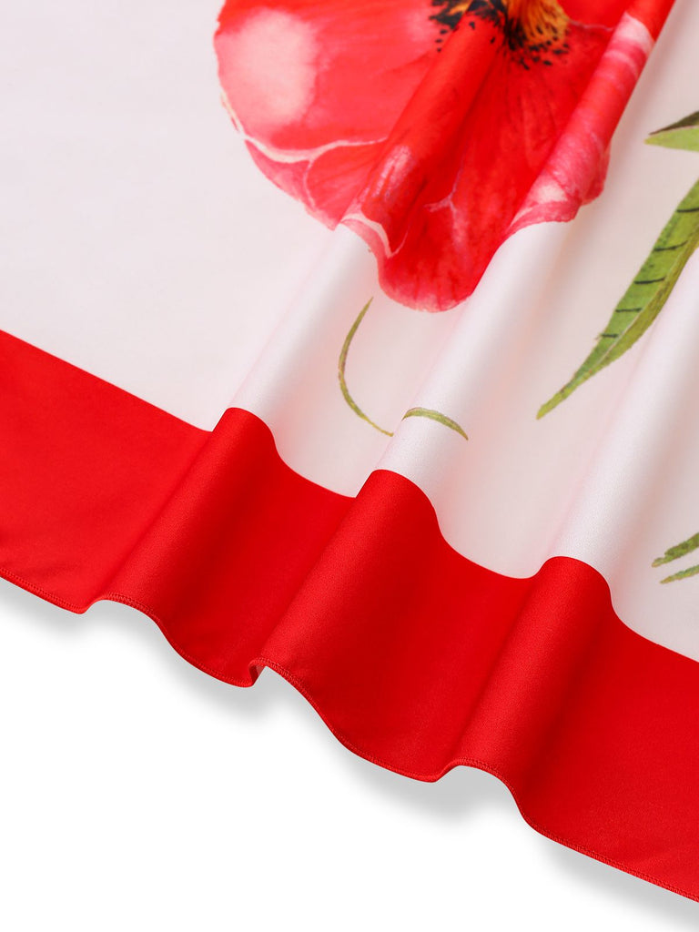 Detailaufnahme des asymmetrischen, asymmetrischen Saums und der sauberen Kantenverarbeitung des sommerlichen Blumenkleides.