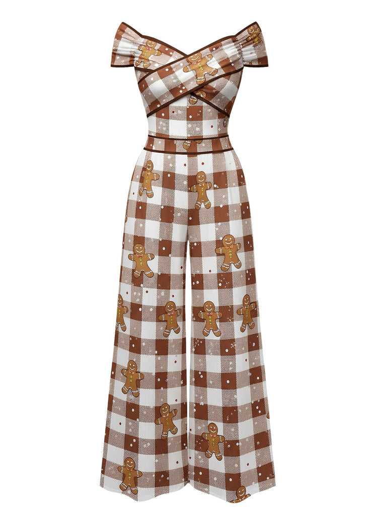 [Vorverkauf] Braun 1960er Schulterfrei Lebkuchen Jumpsuit
