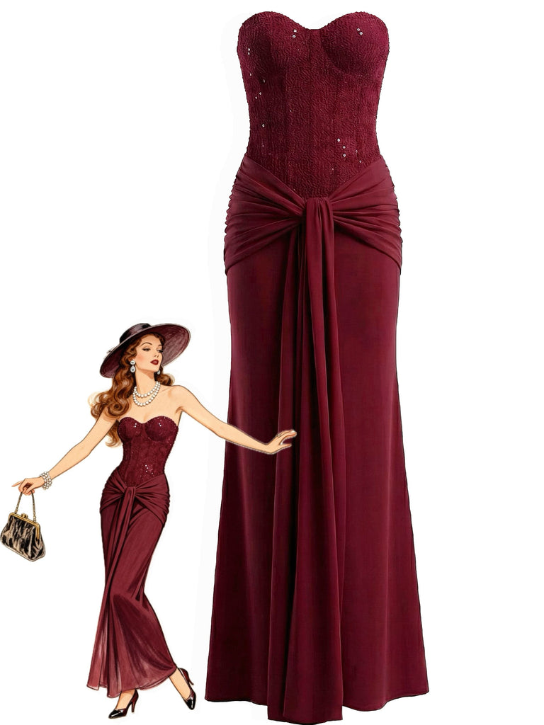 1930er Solide Schnürung Trägerlos Maxi Kleid