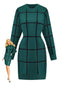 Grün 1960er Rundausschnitt Kariert Stricken Pullover Kleid