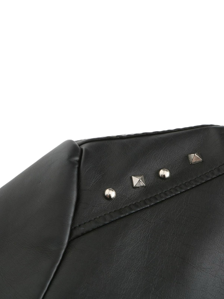 1940er Solide Nietenbesetzter Stehkragen Leder Jacke