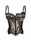 Schwarz 1980er Spitze Steampunk Fischgräten Korsett