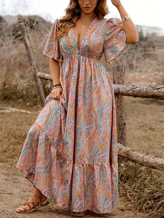 Paisley-Kleid im Vintage-Stil der 1940er Jahre mit V-Ausschnitt – Vintage-Kleid, Retro-Mode