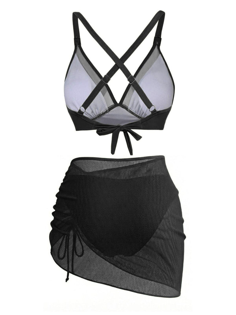 Rückseite: 3-teiliges Bikini-Set aus den 1950er Jahren mit massiven Metallknöpfen, Vintage-Charme, perfekt für Liebhaberinnen von Vintage-Mode