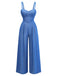 Blauer 1950er-Denim-Spaghetti-Träger-Gerafft-Jumpsuit