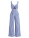 Blauer, gestreifter Jumpsuit im Stil der 1950er Jahre mit V-Ausschnitt und Neckholder, Größe 2