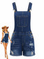 Blau 1970er Stretch Zerrissen Denim Overall Romper