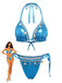 Blaues Metallic-Bikini-Set aus den 1980er Jahren mit Muschelmuster und Neckholder