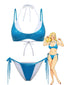 Blau 1950er Doppel Schicht Triangel String Bikini Set
