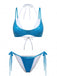 Blauer Bikini mit hohem Bund im Stil der 1950er Jahre – Vintage-Mode, Retro-Stil