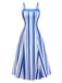 Blau-weiß gestreiftes Midikleid im Stil der 1950er Jahre mit Spaghettiträgern